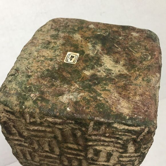 Primitive Mexican Weave Design Short Neck Square Clay Chunky Vessel Vase - Picture 16 of 16